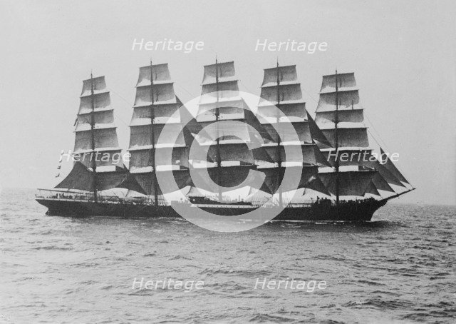The five masted windjammer cargo ship 'Preussen' under sail. Creator: Kirk & Sons of Cowes.