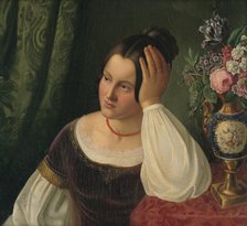 Young woman with vase of flowers, 1841. Creator: Imrich Emanuel Roth.