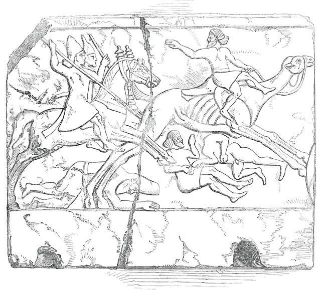 Nimroud Sculptures...Flight of an Arab Mounted upon a Camel, 1850. Creator: Unknown.