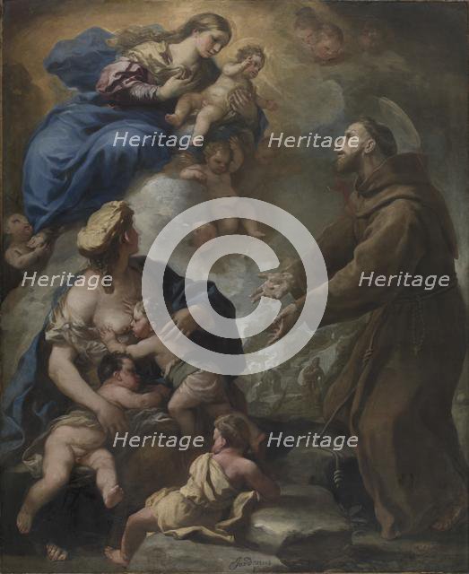 The Virgin and Child Appearing to Saint Francis of Assisi, 1680s. Creator: Luca Giordano (Italian, 1634-1705).