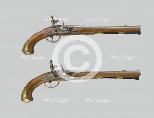 Pair of Flintlock Pistols, Germany, c. 1725. Creator: Johann Jacob Behr.