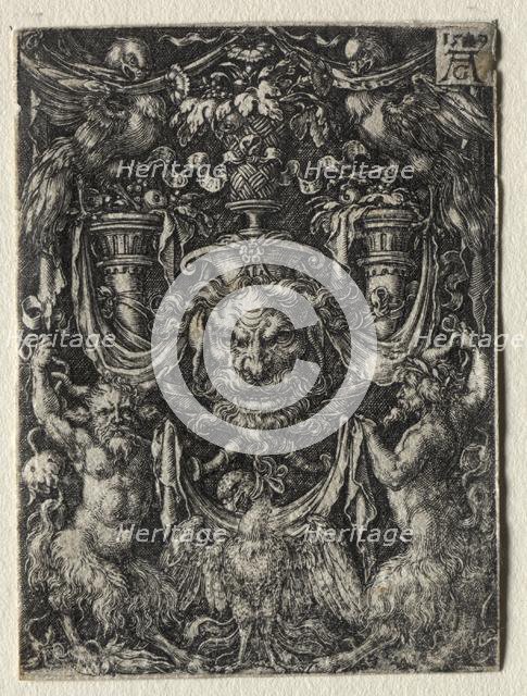 Ornament Design with a Mask and an Eagle between Two Fauns Below, 1509. Creator: Heinrich Aldegrever (German, 1502-1555/61).