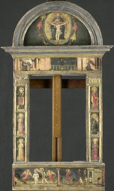 Frame depicting the Annunciation, Baptism of Christ, Entry into Jerusalem, Saints Cecilia and Cather Creator: Circle of Giovanni di Francesco del Cervelliera.