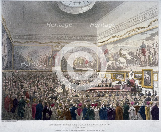 Meeting of the Society of Arts in the Adelphi Buildings, Westminster, London, 1809. Artist: J Bluck