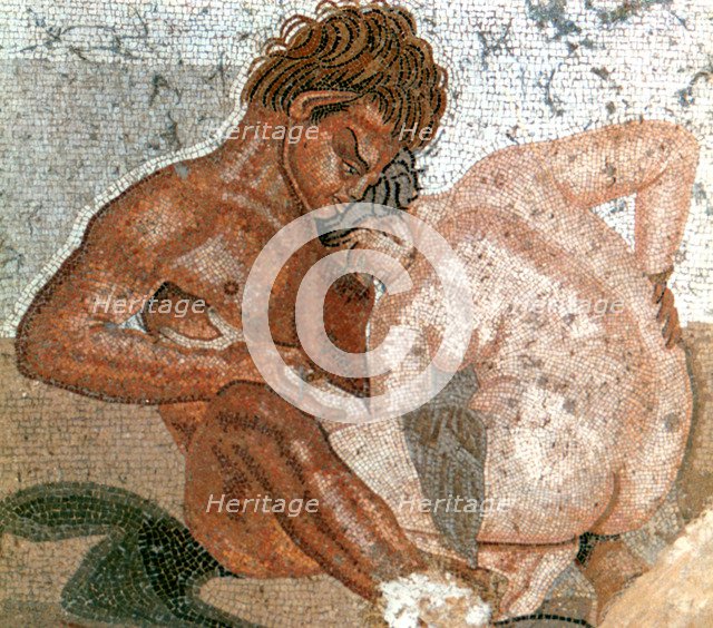 Mosaic of a satyr and nymph, House of Faun, Pompeii, Italy. Creator: Unknown.