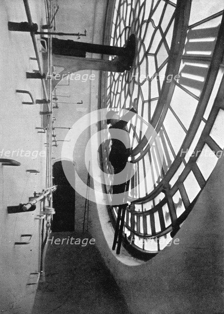 Inside the clock face of Big Ben, Palace of Westminster, London, c1905. Artist: Unknown