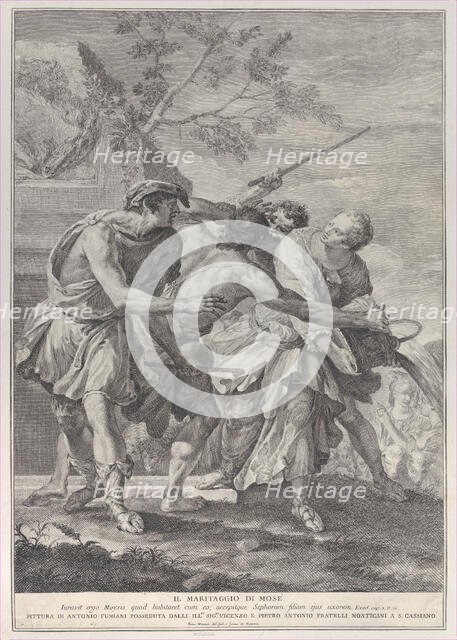 Moses defending the daughters of Jethro, 1732-50. Creator: Pietro Monaco.