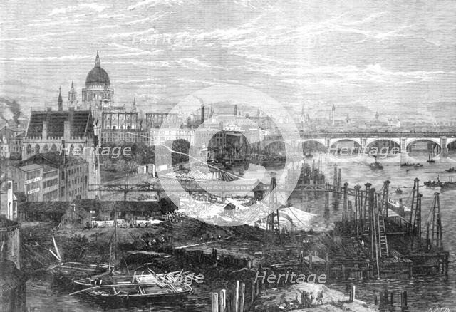 The Thames Embankment Works, viewed from King's College, 1864. Creator: Mason Jackson.