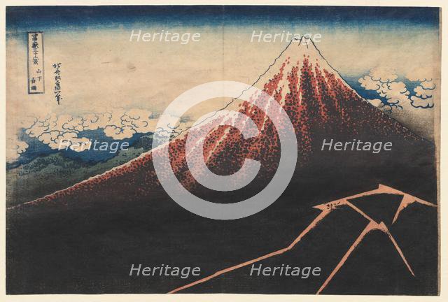 Rain Below the Mountain (from the series Thirty-six Views of Mt. Fuji), early 1830s. Creator: Katsushika Hokusai (Japanese, 1760-1849).