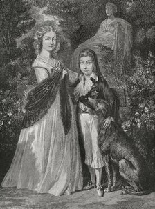 Portrait of two of the children of Louis XVI of France, (1754-1793) and Marie-Antoinette..., 1876. Creators: Hippolyte de la Charlerie, Pannemaker.