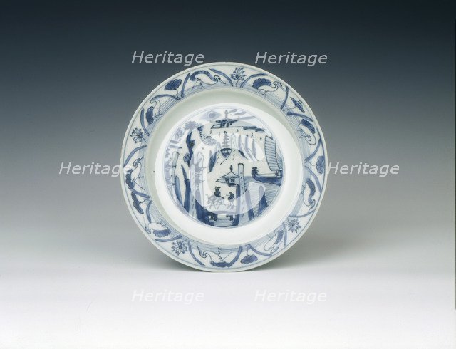 Kraak dish with figure on horseback, Ming dynasty, China, 1560-1580. Artist: Unknown