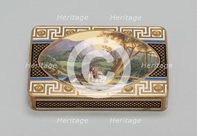 Gold Box with a Scene of Two Figures in a Landscape, Switzerland, c. 1800/10. Creator: Unknown.