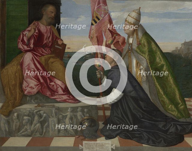 Pope Alexander VI Presenting Bishop Jacopo Pesaro to Saint Peter, 1503-1506. Creator: Titian.