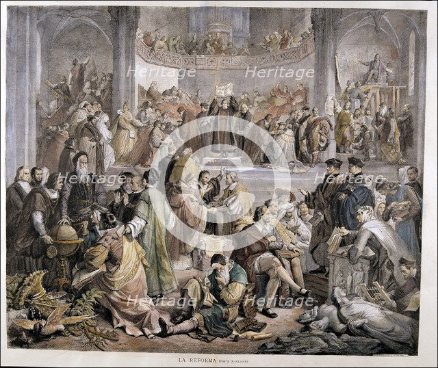 The Reformation' 16th century religious movement promoted by Martin Luther (1483-1546), engraving…