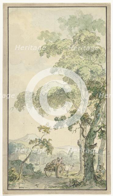 Design for room wallpaper of landscape with cart, c.1752-c.1819. Creators: Juriaan Andriessen, Isaac de Moucheron.