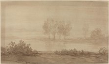 Landscape - Four Trees beyond a River. Creator: Alphonse Legros.