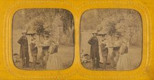 Family portrait at a picnic, about 1868. Creator: E Lamy.