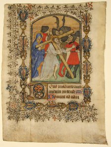 Manuscript Leaf from a Book of Hours... Illuminated Initial D and Christ Bearing the Cross, 1390-140 Creator: Unknown.