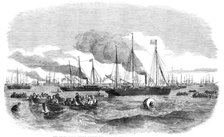 The Grand Naval Review, at Spithead: Liberty-Men going on Shore - sketched by J. W. Carmichael, 1856 Creator: W Thomas.