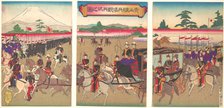 View of a Military Review Parade at Aoyama, Feb. 1889 (Meiji 22)., Feb. 1889 (Meiji 22). Creator: Utagawa Kunisada II.