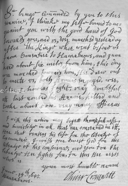 ''Fac-Simile of Letter by Cromwell to Lenthall, announcing Victory of Naseby',  1649, (1845).  Artist: Oliver Cromwell.