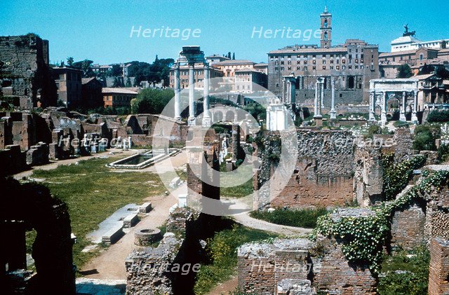 Ruins of the Forum, Rome with the House of the Vestals on the left. Artist: Unknown