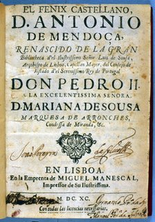 Cover of the work 'El fenix castellano' (The Castilian phoenix), 1690. Creator: Hurtado de Mendoza, Antonio (1586-1644).