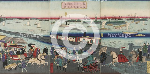 Picture of the Steam Engine Railway in Yatsuyama, Tokyo, 1871. Creator: Utagawa Hiroshige II.