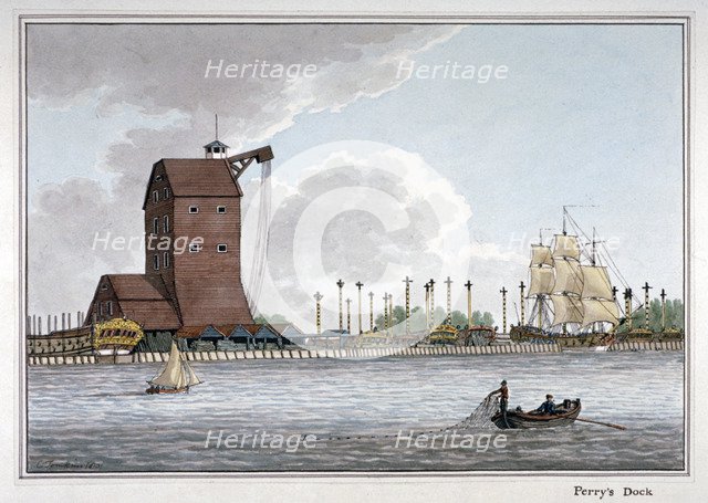 Brunswick Dock, Blackwall, London, 1801.                  Artist: Charles Tomkins