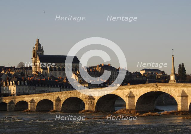 Saint Louis Cathedral and Jacques Gabriel Bridge over the Loire river, Blois, France, 2019. Creator: Unknown.