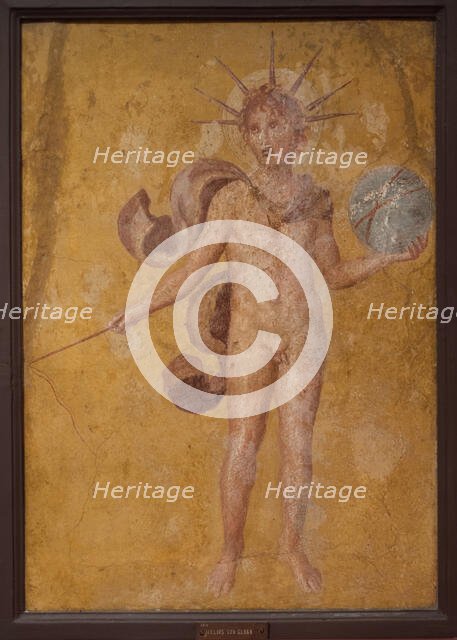 Apollo or Helios with sphere, from Pompeii, Casa dell'Argenteria, 2 H. of 1th cen. BC. Creator: Roman-Pompeian wall painting.
