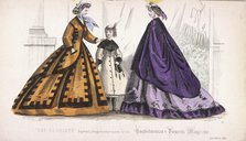 Two women and a child wearing the latest fashions, 1864. Artist: Anon