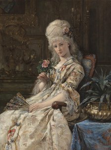 Woman in 18th century costume, (woman holding a rose), 1884. Creator: Erik Johan Lofgren.