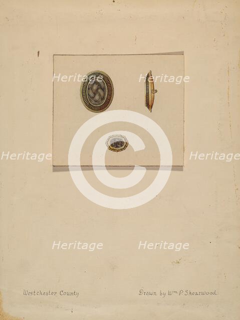 Hair Brooch and Ring, c. 1936. Creator: William P. Shearwood.