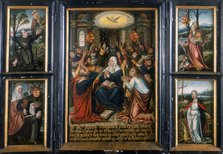 Triptych, with the central panel showing the Holy Spirit at Pentecost. Artist: Unknown