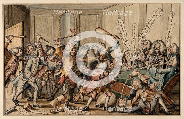 A fight between the Fellows of the Royal College of Physicians and the licentiates of Sco...in 1767. Creator: Unknown.