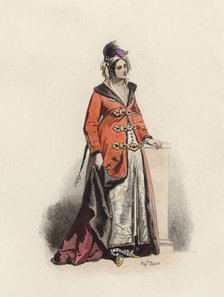 Greek Lady, in the modern age, color engraving 1870.