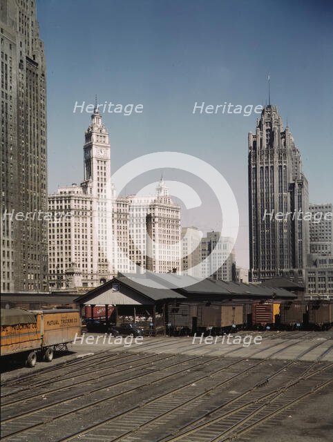 General view of part of the South Water Street Illinois Central Railroad..., Chicago, Ill., 1943. Creator: Jack Delano.