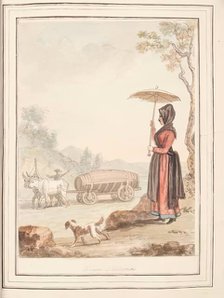 Woman of Bologna, leaf from 'A Collection of Dresses by David Allan Mostly from Nature', 1776. Creator: David Allan.