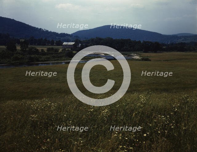 Farmland along the upper Delaware River in New York state., 1943. Creator: John Collier.