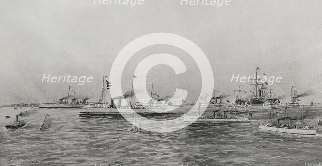 Spanish-American War (1898): destroyers and torpedo boats destined for the island of Cuba, 1898.  Creator: Enrique Laporta Valor.