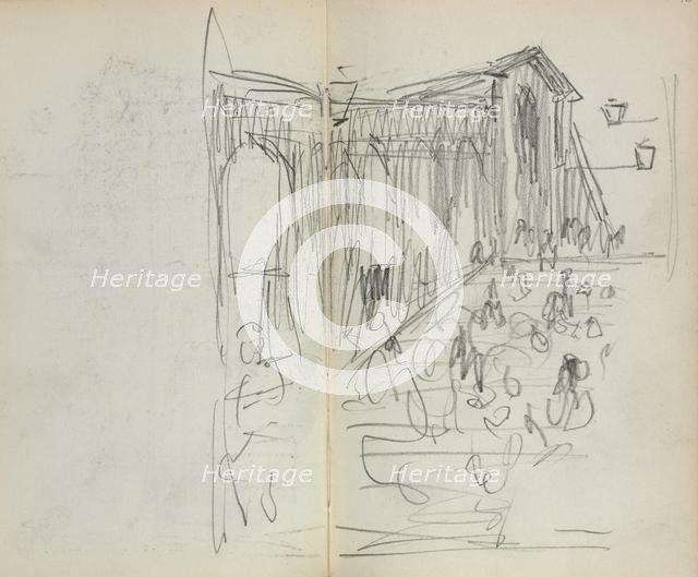 Italian Sketchbook: Bridge with Figures (page 95 & 96), 1898-1899. Creator: Maurice Prendergast (American, 1858-1924).