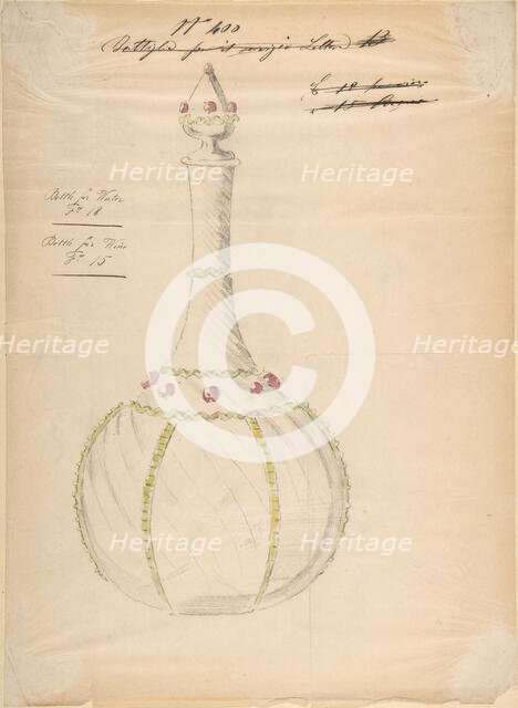 One of Twenty-Three Sheets of Drawings of Glassware (Mirrors, Chandeliers, Goblets, etc.), 1850-80. Creator: Compagnia di Venezia & Murano.
