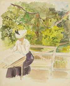 Reading woman in the garden, c1890s. Creator: Albert Edelfelt.