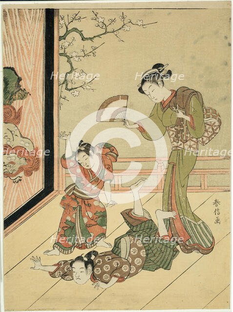The Wrestling Match (parody of Ushikawamaru and Benkei), c. 1767. Creator: Suzuki Harunobu.