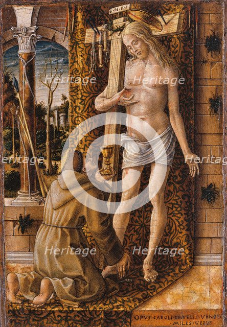 Saint Francis Catches the Blood of Christ from the Wounds, 1480-1490. Artist: Crivelli, Carlo (c. 1435-c. 1495)