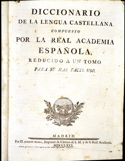 Cover of the 'Dictionary of the Spanish language', composed by the Royal Spanish Academy, printed…