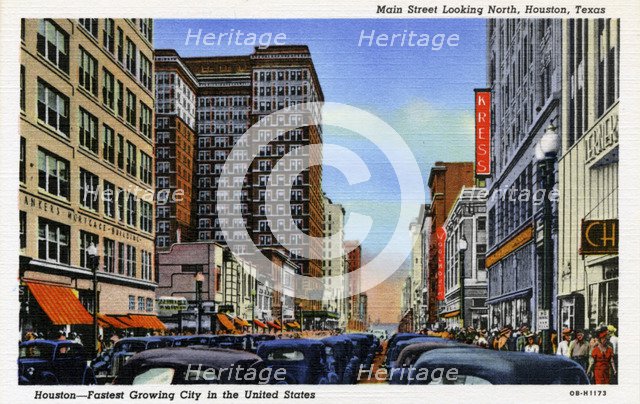 Main Street Looking north, Houston, Texas, USA, 1940. Artist: Unknown