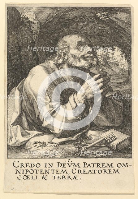 St. Peter, from Christ, the Apostles and St. Paul with the Creed, 1589. Creator: Hendrik Goltzius.