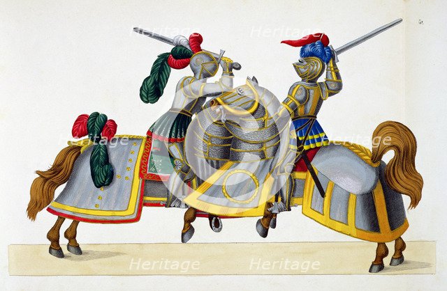 Two knights at a tournament, 1842. Artist: Friedrich Martin von Reibisch